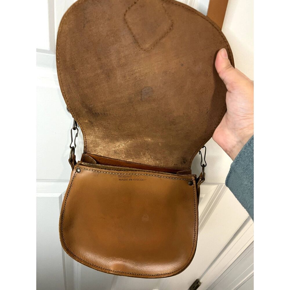 Brown Small Leather Crossbody Saddle Bag Made in Greece - Picture 4 of 8
